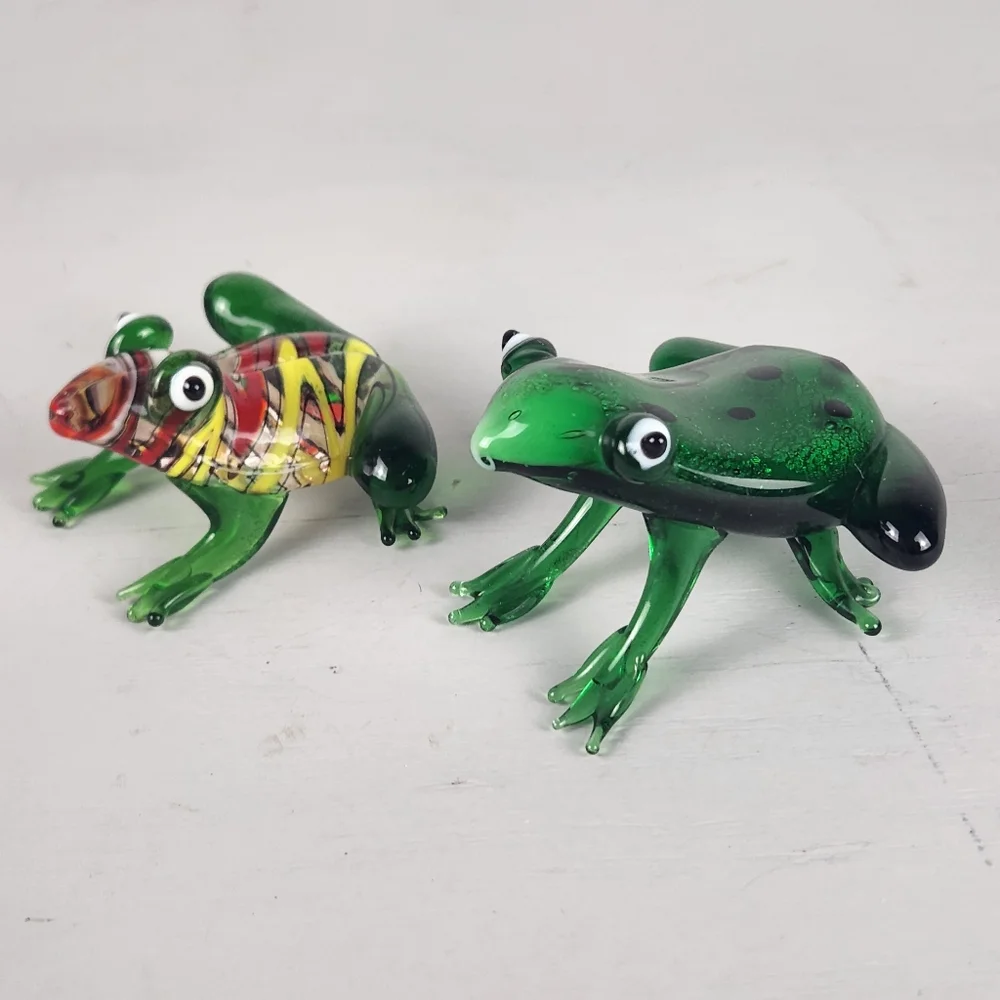 Lampwork Handblown Art Glass Frog Amphibian Figurine Pier One Multi Color Frog